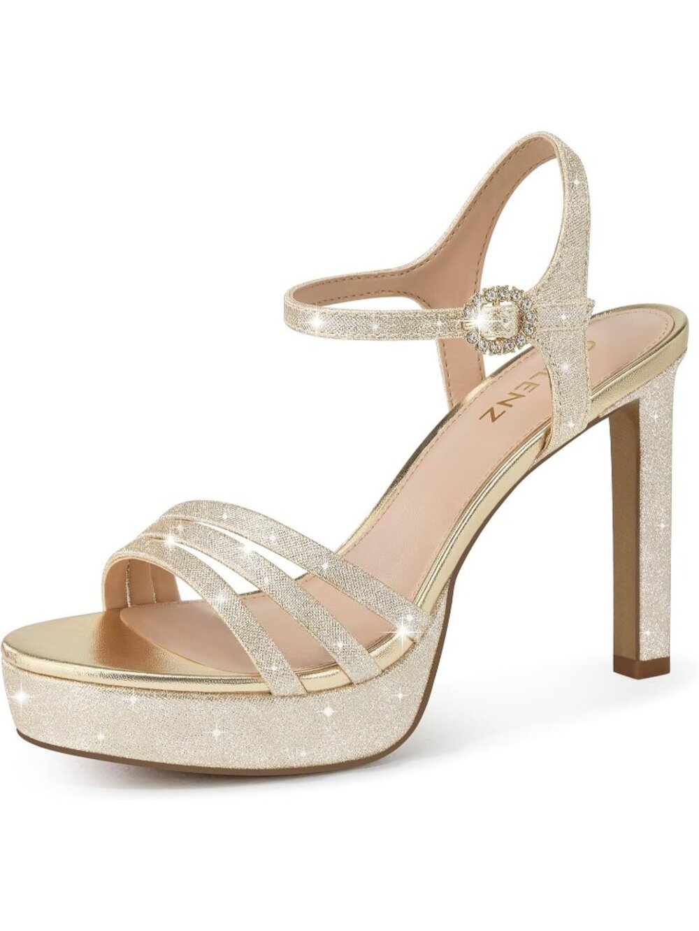 Women's Glitter Gold Stylish Comfortable Strappy High Heels 4.3 Inch Heel Sandal